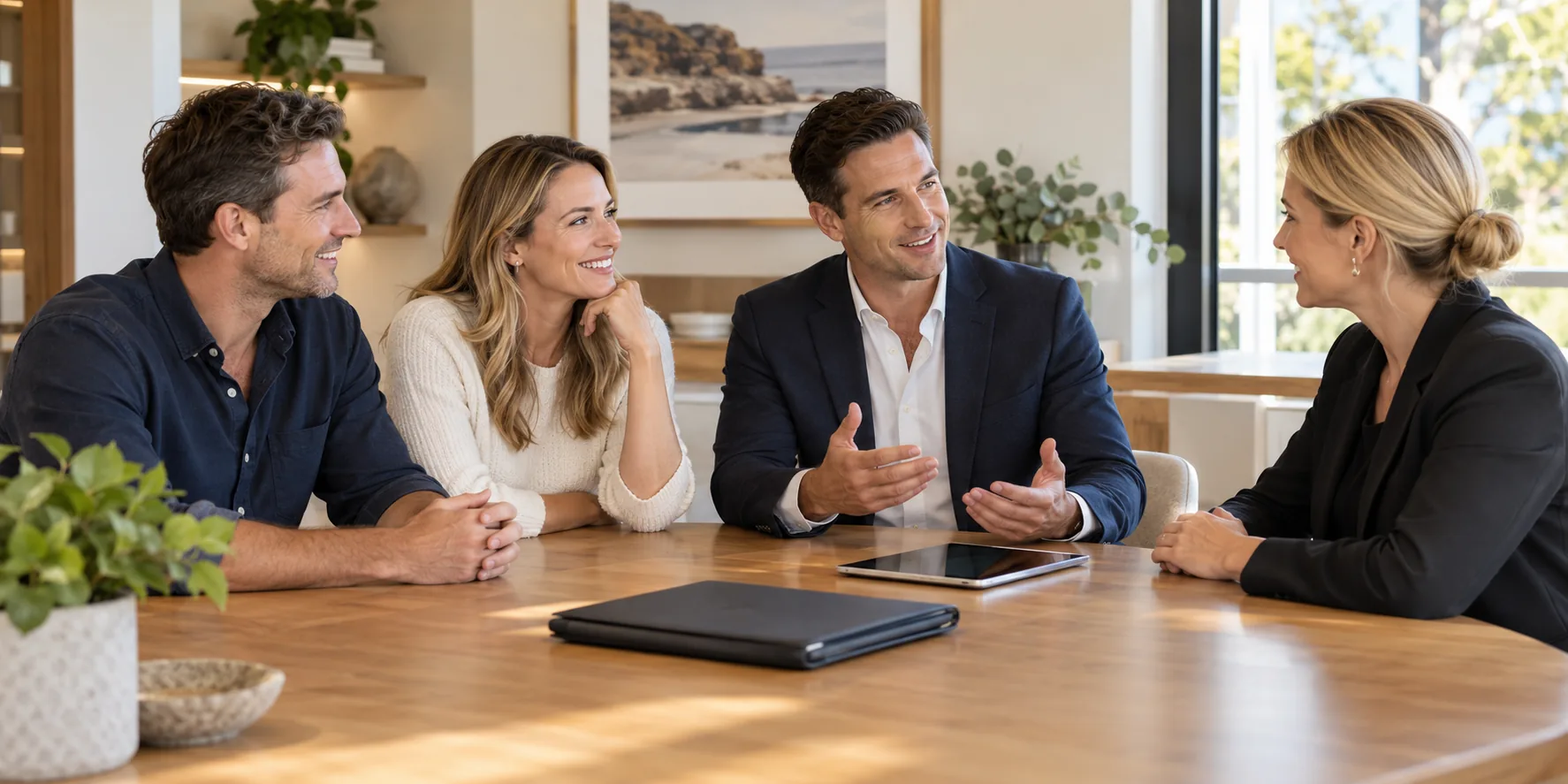A couple meeting property professionals